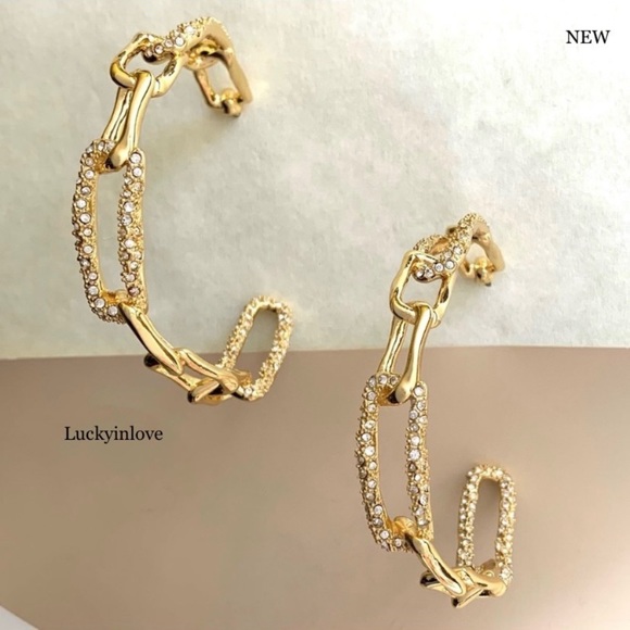 Alexis Bittar Jewelry - Alexis Bittar XL Golden Crystal Encrusted Textured Chain Link Hoop Post Earrings